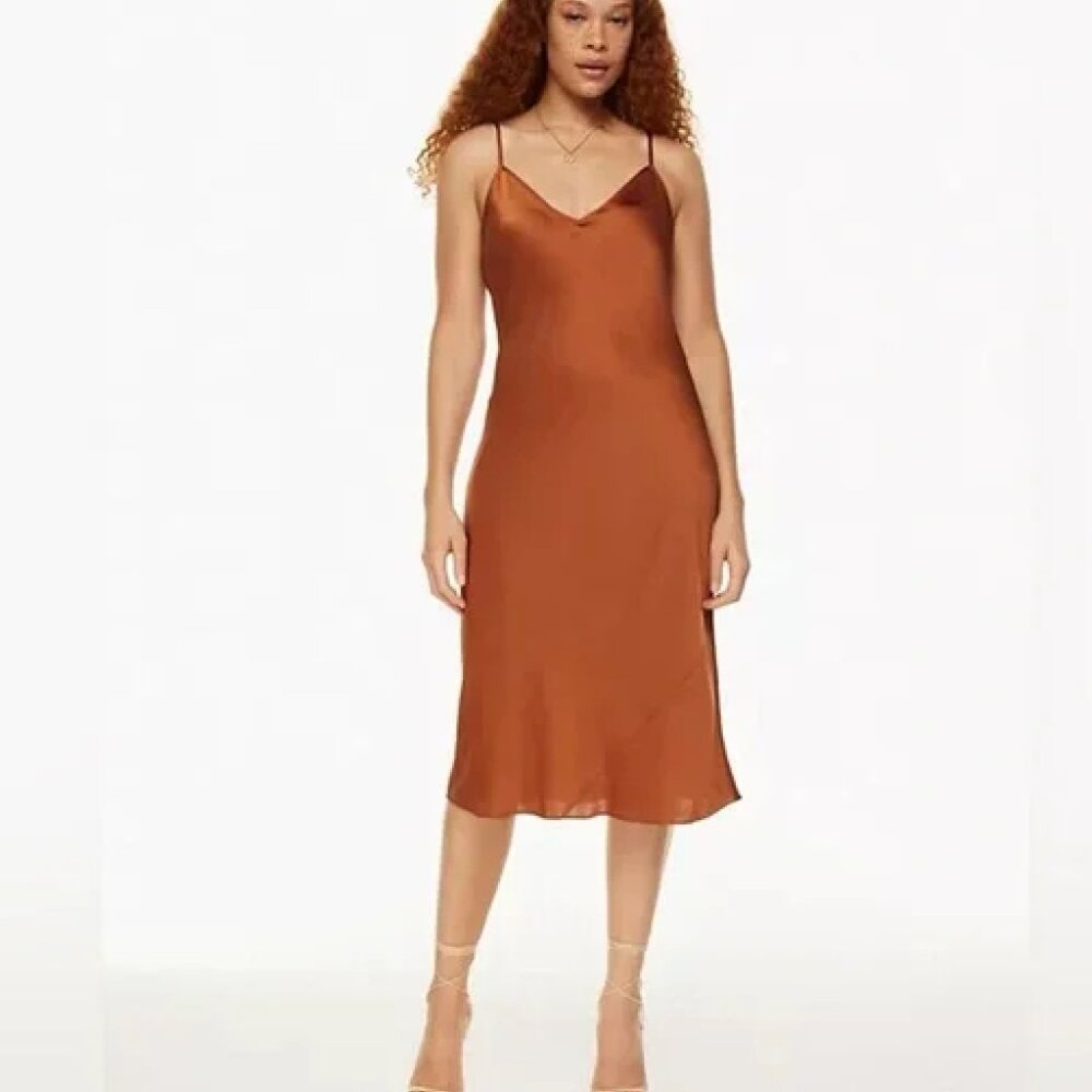 Aritzia Wilfred Only Slip Satin Midi Dress - Bronze